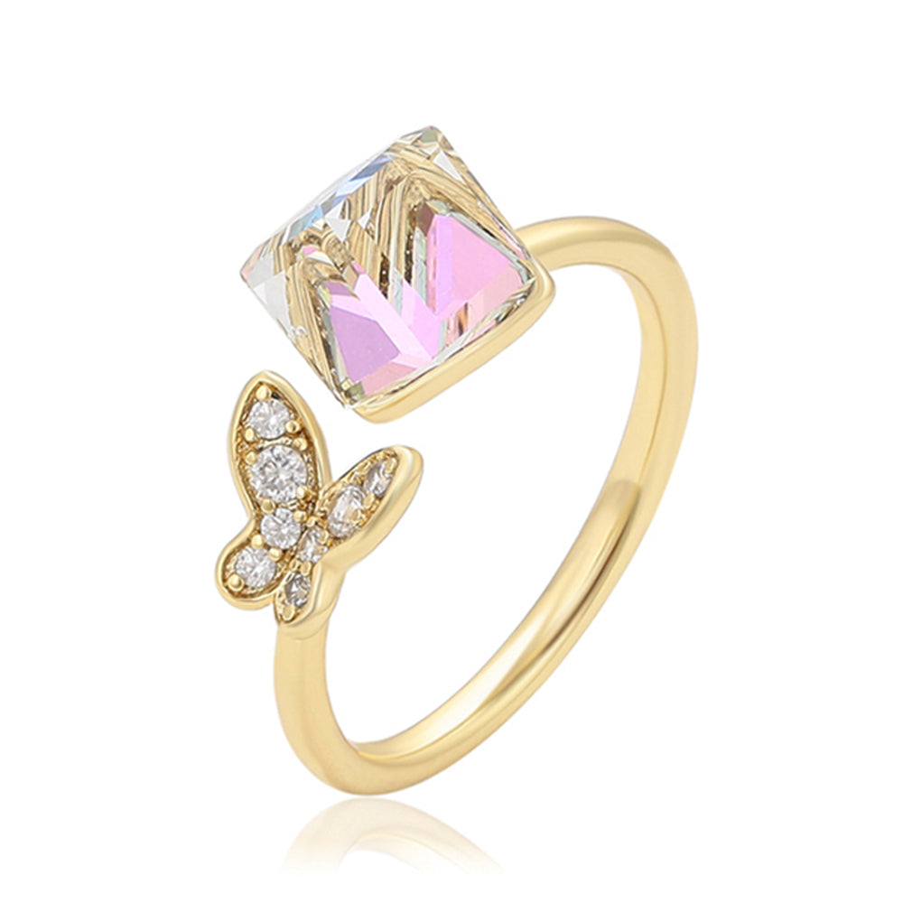 Pozlátený Zliatinový Prsteň s Bielym Emporia® Krištáľom 1 