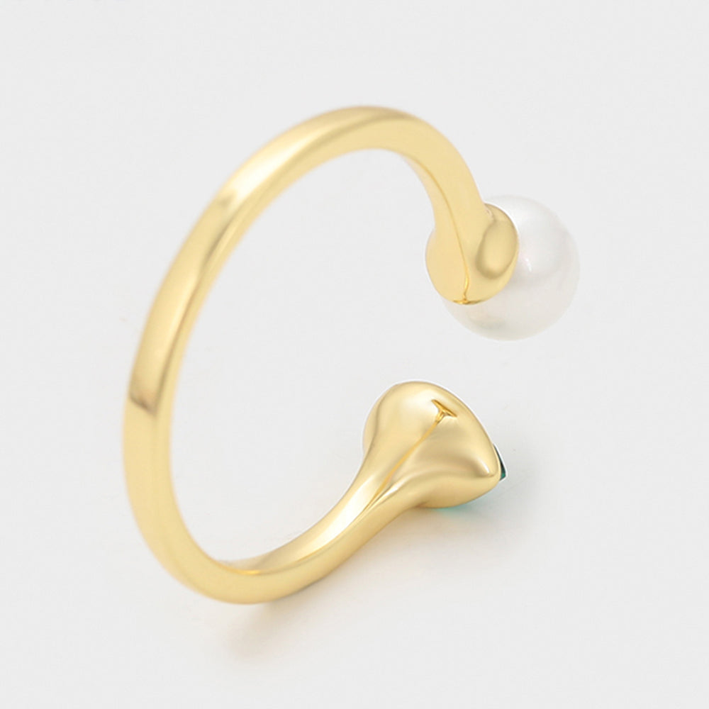 Pozlátený Zliatinový Prsteň s Sklenená perla a so Zeleným Emporia® Krištáľom 3 