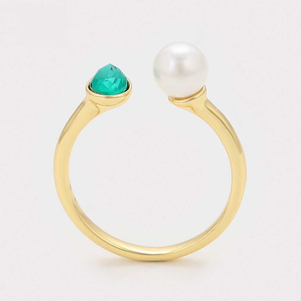 Pozlátený Zliatinový Prsteň s Sklenená perla a so Zeleným Emporia® Krištáľom 4 