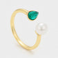 Pozlátený Zliatinový Prsteň s Sklenená perla a so Zeleným Emporia® Krištáľom