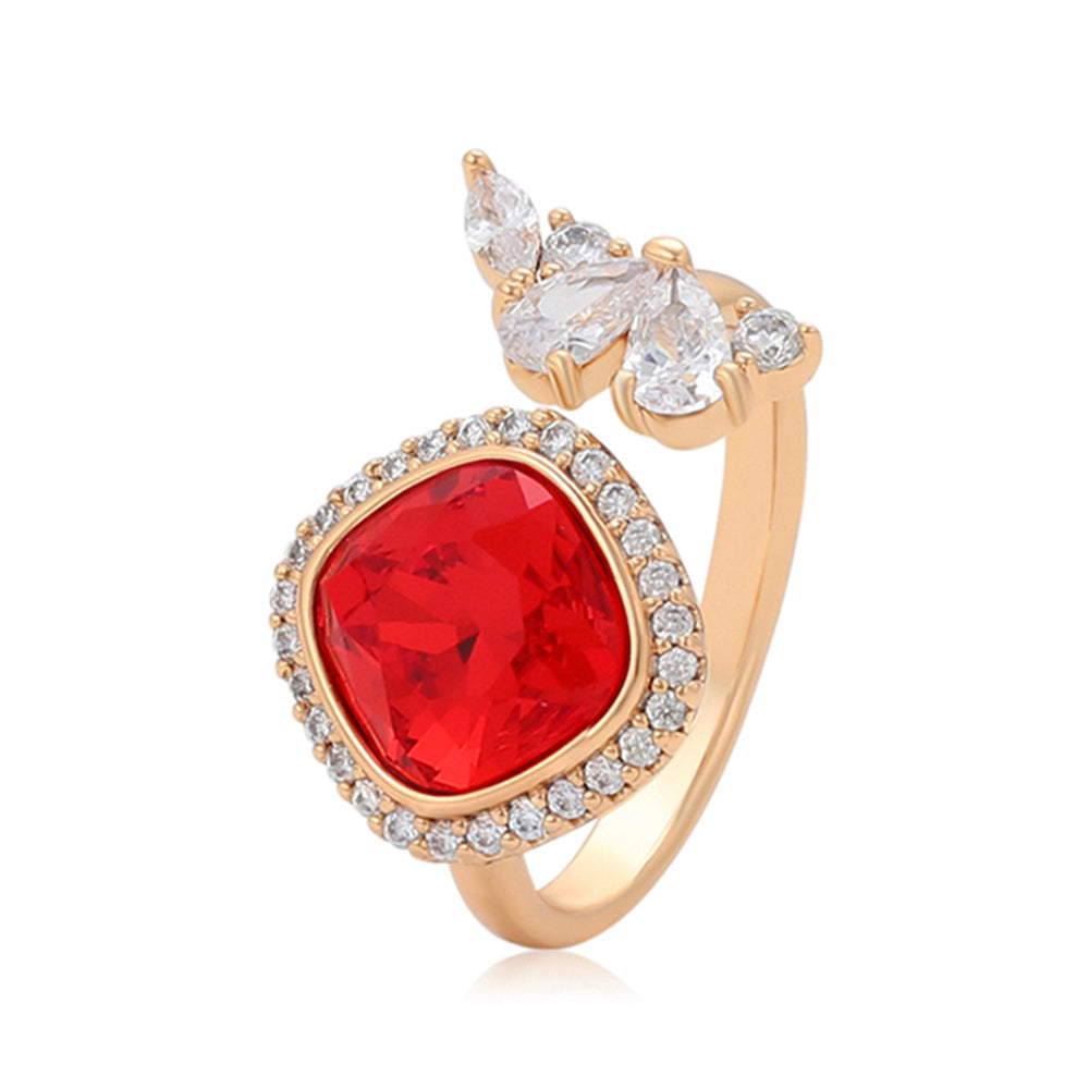 Pozlátený Zliatinový Prsteň s Červeným Emporia® Krištáľom a Bielym Emporia® Krištáľom 1 