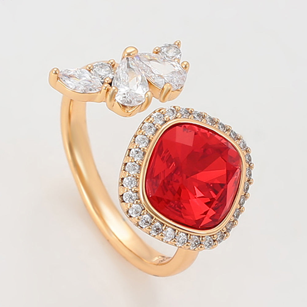 Pozlátený Zliatinový Prsteň s Červeným Emporia® Krištáľom a Bielym Emporia® Krištáľom 6 
