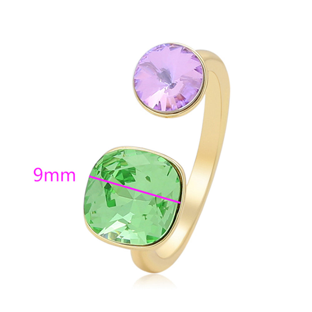 Pozlátený Zliatinový Prsteň s so Zeleným Emporia® Krištáľom a Fialovým Emporia® Krištáľom