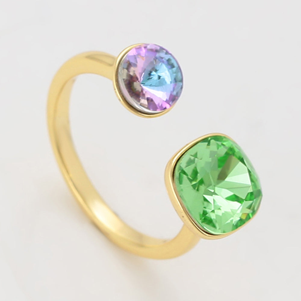 Pozlátený Zliatinový Prsteň s so Zeleným Emporia® Krištáľom a Fialovým Emporia® Krištáľom 3 