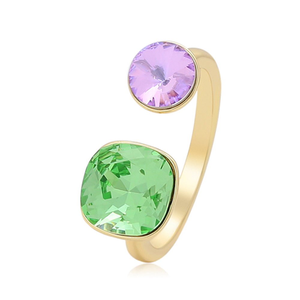 Pozlátený Zliatinový Prsteň s so Zeleným Emporia® Krištáľom a Fialovým Emporia® Krištáľom 1 
