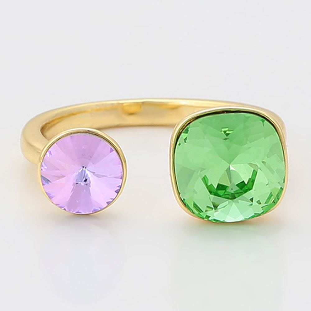Pozlátený Zliatinový Prsteň s so Zeleným Emporia® Krištáľom a Fialovým Emporia® Krištáľom