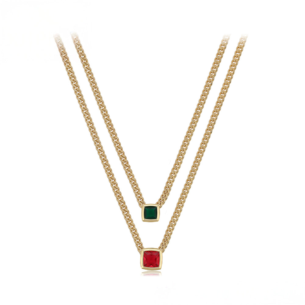 Pozlátený Zliatinový Náhrdelník s Červeným Emporia® Krištáľom a so Zeleným Emporia® Krištáľom 2 