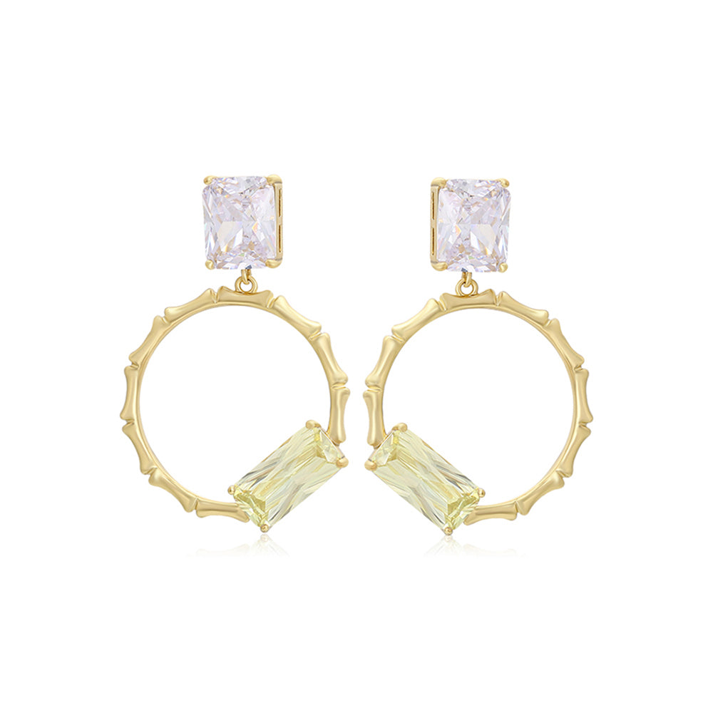 Pozlátené Zliatinové Náušnice s so Zeleným Emporia® Krištáľom a Bielym Emporia® Krištáľom