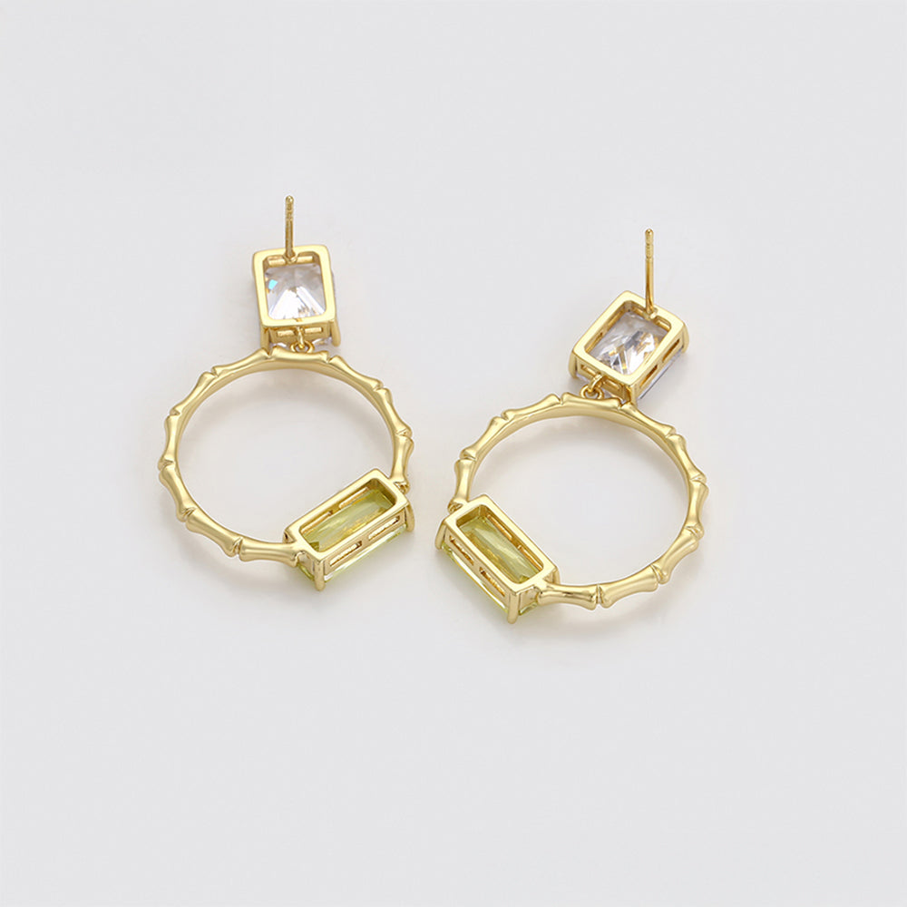 Pozlátené Zliatinové Náušnice s so Zeleným Emporia® Krištáľom a Bielym Emporia® Krištáľom