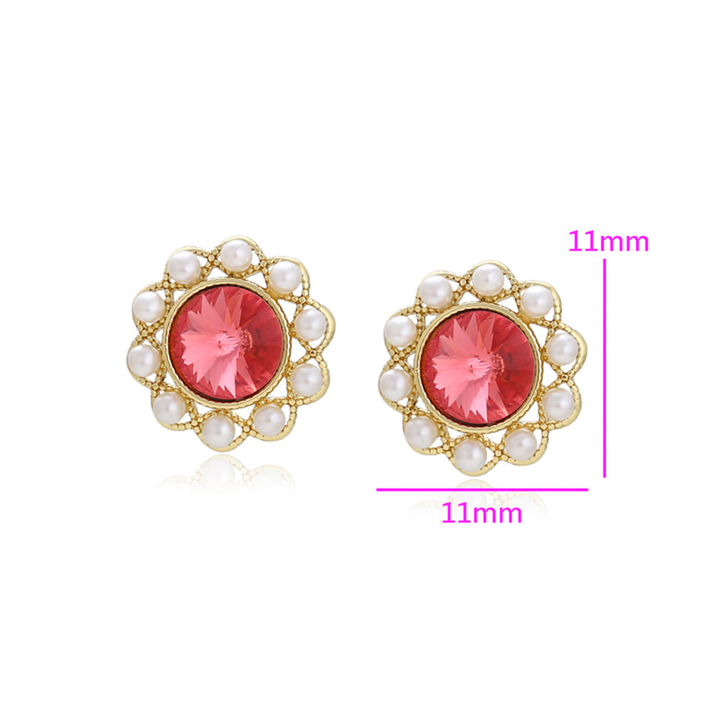 Pozlátené Zliatinové Náušnice s Červeným Emporia® Krištáľom a Sklenená perla 2 