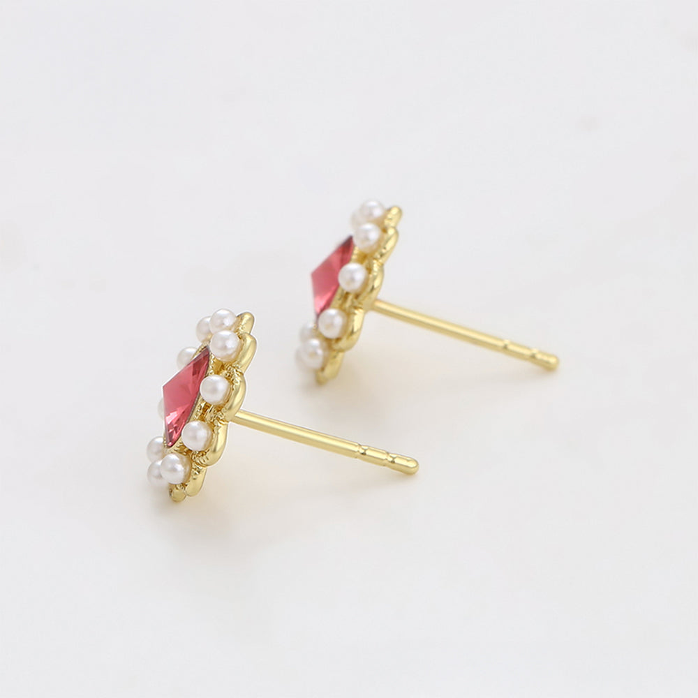 Pozlátené Zliatinové Náušnice s Červeným Emporia® Krištáľom a Sklenená perla 5 