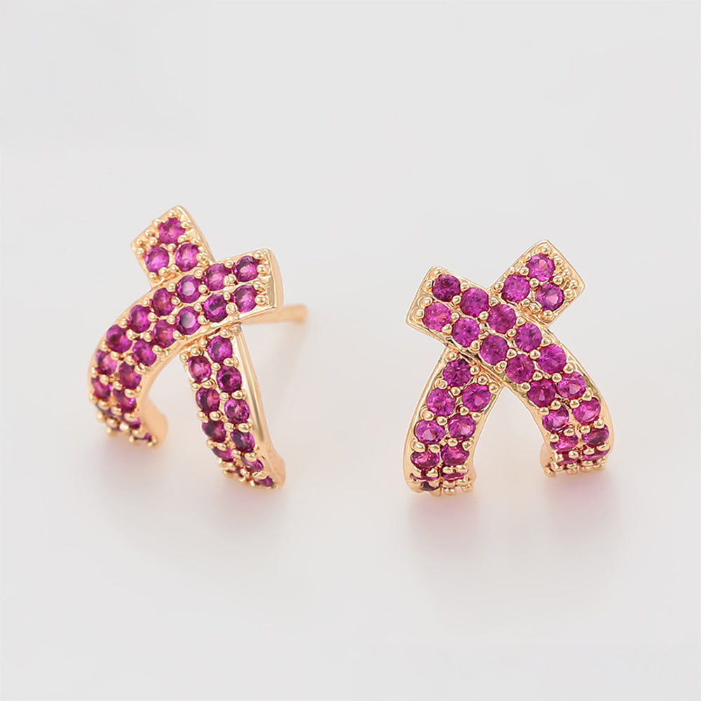 Pozlátené Zliatinové Náušnice s Ružovým Emporia® Krištáľom 3 