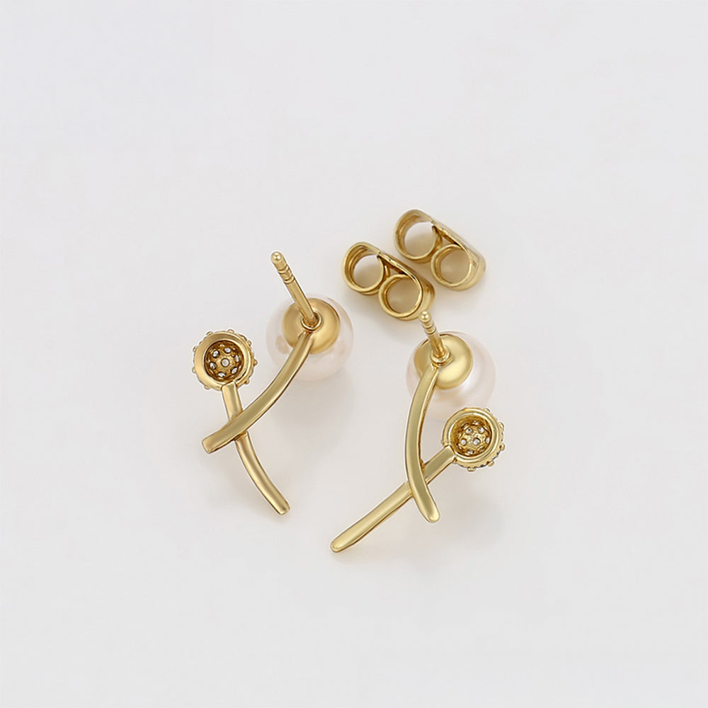 Pozlátené Zliatinové Náušnice s Sklenená perla a Bielym Emporia® Krištáľom