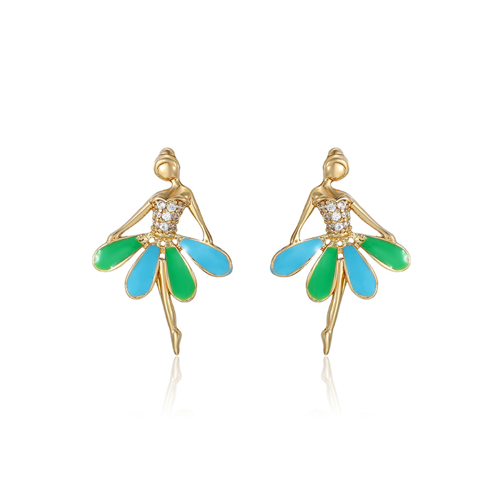 Pozlátené Zliatinové Náušnice s so Smaltom a Bielym Emporia® Krištáľom 2 