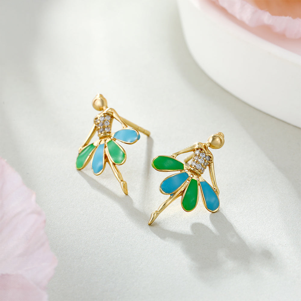 Pozlátené Zliatinové Náušnice s so Smaltom a Bielym Emporia® Krištáľom 1 