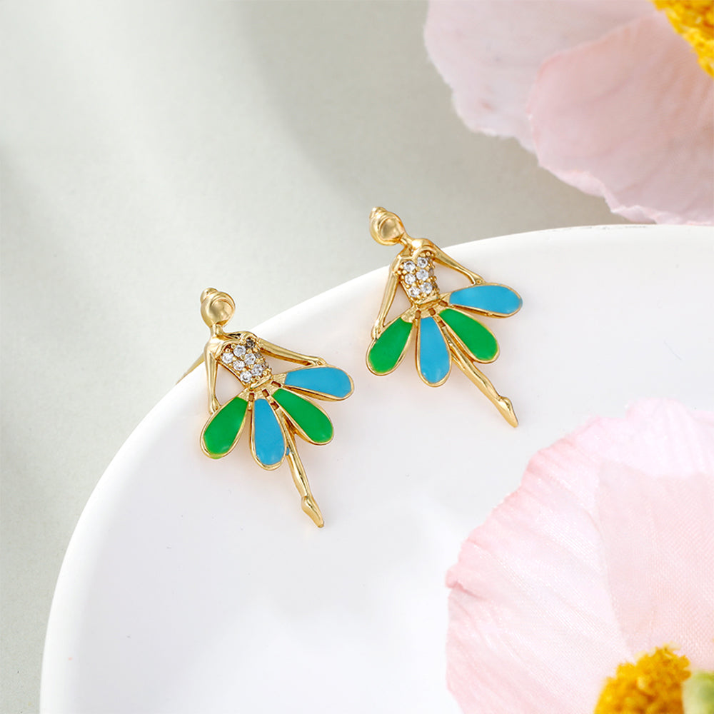 Pozlátené Zliatinové Náušnice s so Smaltom a Bielym Emporia® Krištáľom 4 