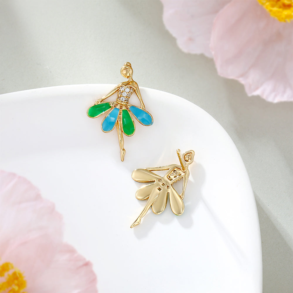 Pozlátené Zliatinové Náušnice s so Smaltom a Bielym Emporia® Krištáľom 5 