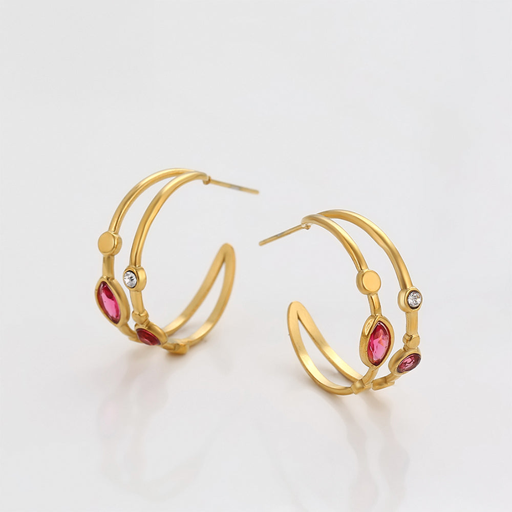 Pozlátené Zliatinové Náušnice s Červeným Emporia® Krištáľom a Bielym Emporia® Krištáľom 3 