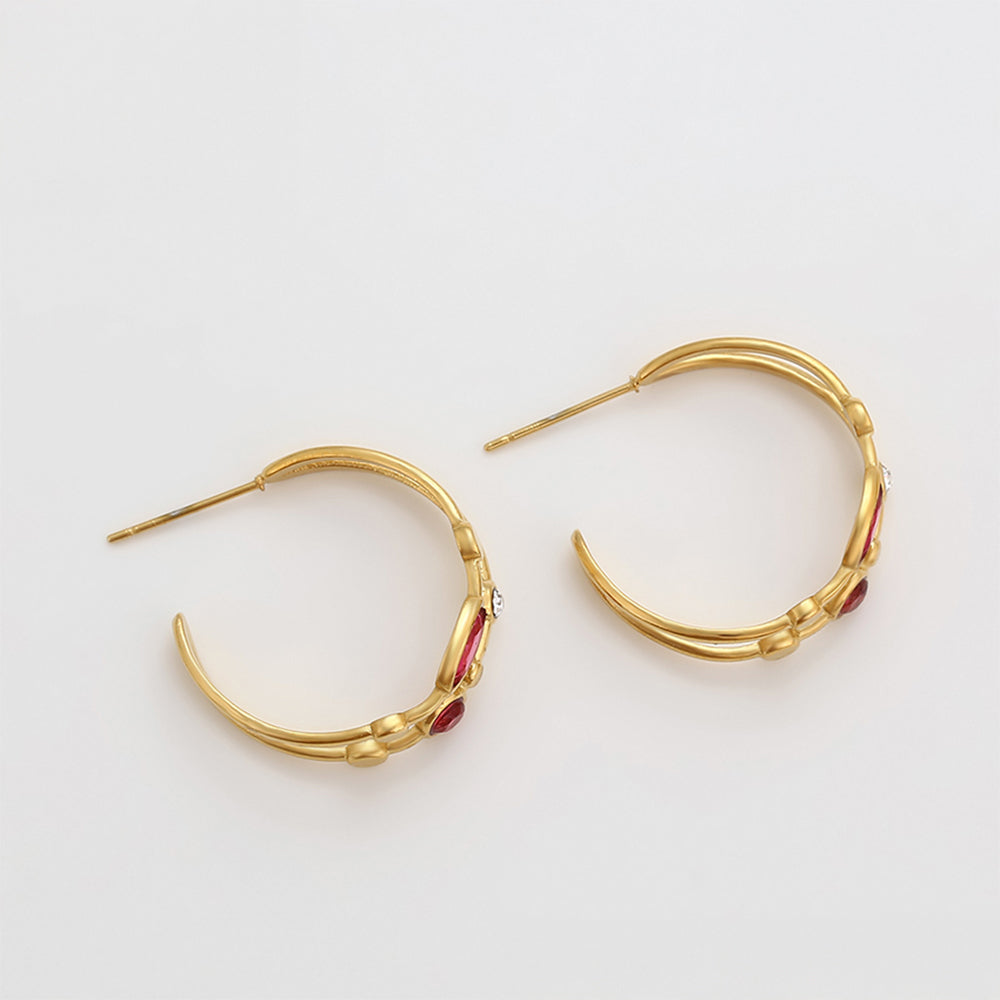 Pozlátené Zliatinové Náušnice s Červeným Emporia® Krištáľom a Bielym Emporia® Krištáľom