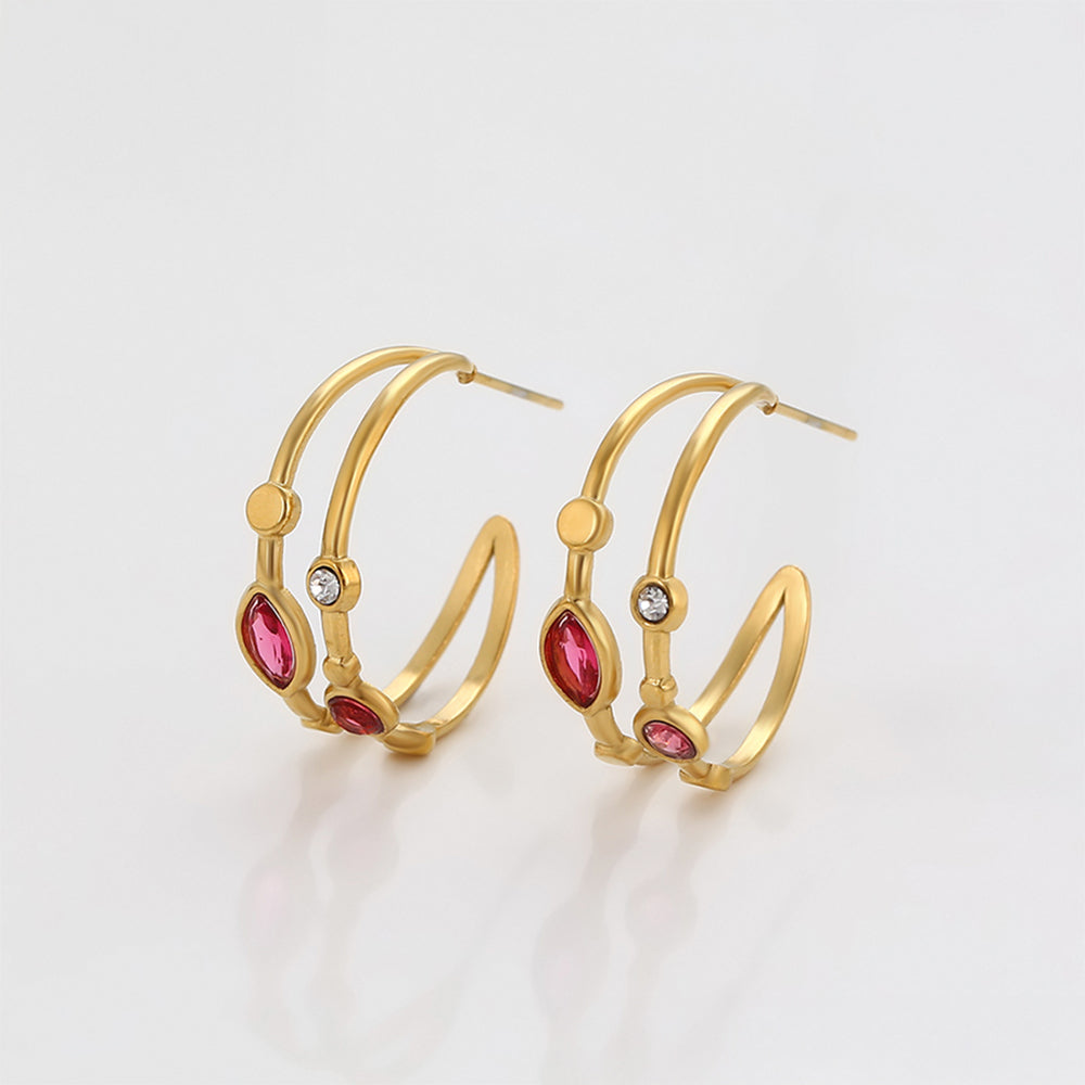 Pozlátené Zliatinové Náušnice s Červeným Emporia® Krištáľom a Bielym Emporia® Krištáľom