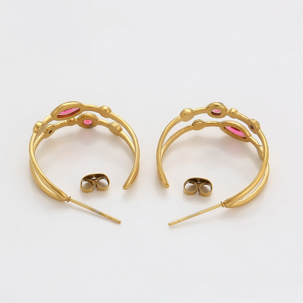 Pozlátené Zliatinové Náušnice s Červeným Emporia® Krištáľom a Bielym Emporia® Krištáľom