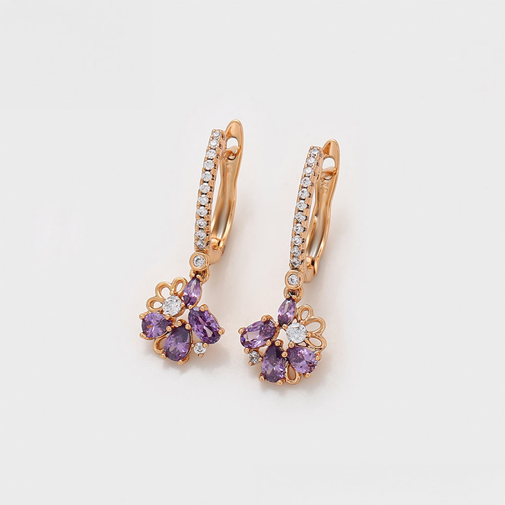 Pozlátené Zliatinové Náušnice s Fialovým Emporia® Krištáľom a Bielym Emporia® Krištáľom