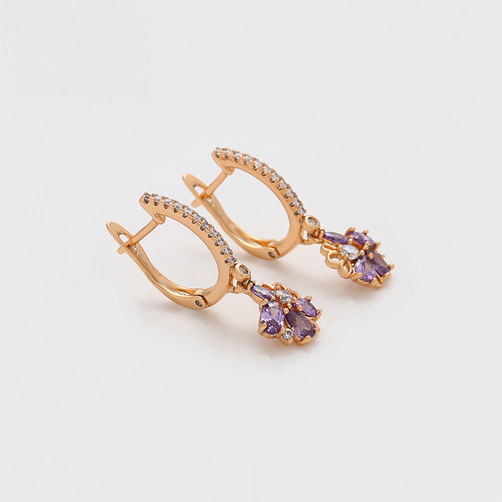 Pozlátené Zliatinové Náušnice s Fialovým Emporia® Krištáľom a Bielym Emporia® Krištáľom 6 