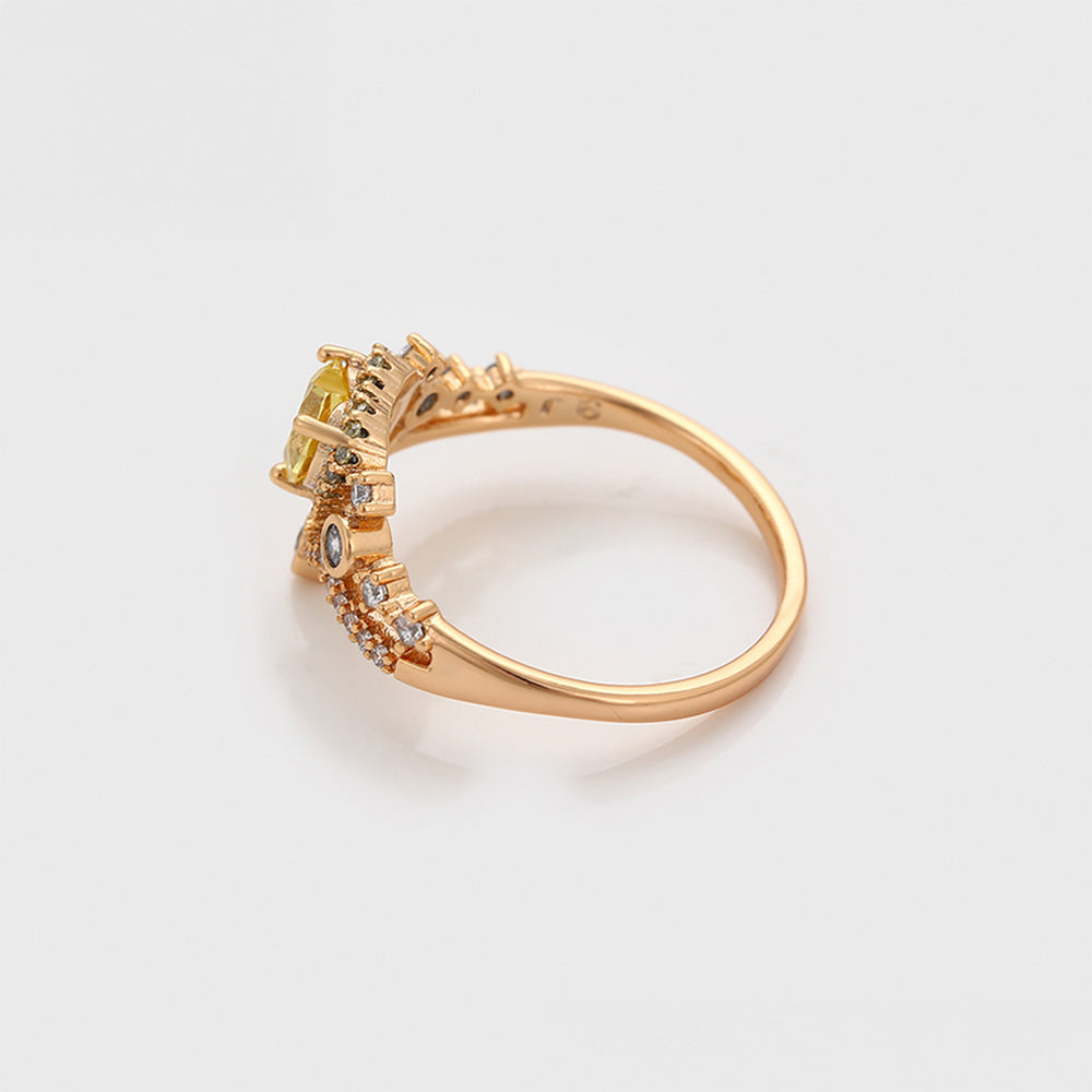 Pozlátený Zliatinový Prsteň s so Žltým Emporia® Krištáľom a Bielym Emporia® Krištáľom