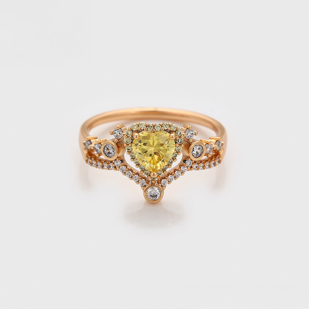 Pozlátený Zliatinový Prsteň s so Žltým Emporia® Krištáľom a Bielym Emporia® Krištáľom