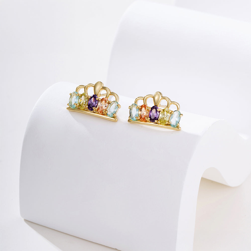 Pozlátené Zliatinové Sada s Fialovým Emporia® Krištáľom a so Žltým Emporia® Krištáľom ( Náušnice+Prívesok )