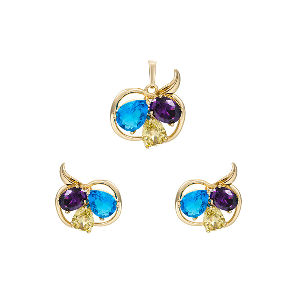 Pozlátené Zliatinové Sada s Modrým Emporia® Krištáľom a Bielym Emporia® Krištáľom ( Náušnice+Prívesok )