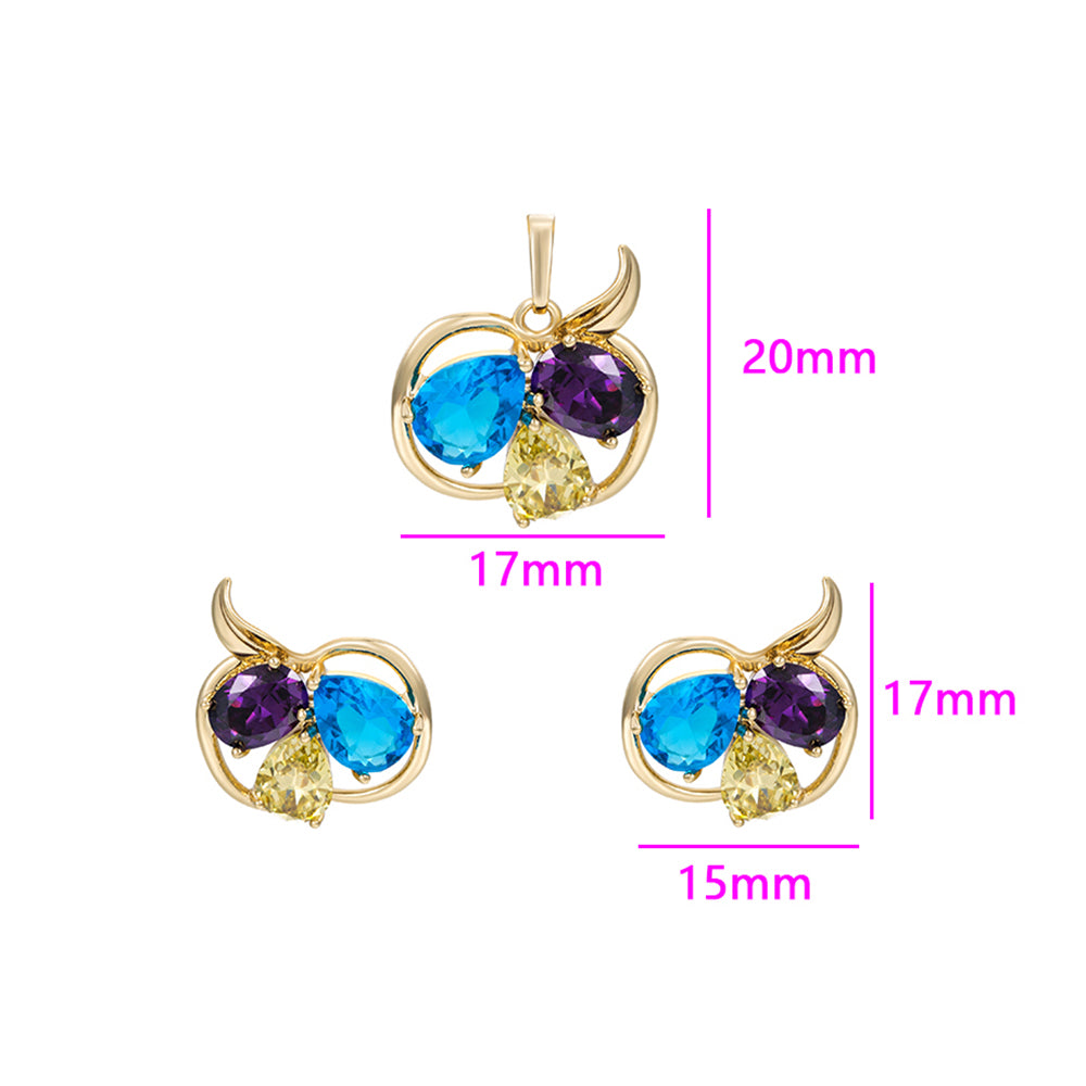 Pozlátené Zliatinové Sada s Modrým Emporia® Krištáľom a Bielym Emporia® Krištáľom ( Náušnice+Prívesok )