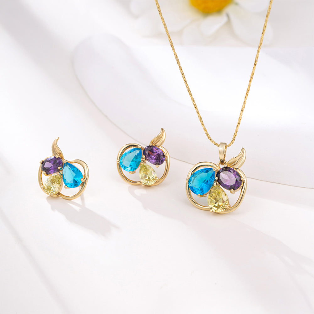 Pozlátené Zliatinové Sada s Modrým Emporia® Krištáľom a Bielym Emporia® Krištáľom ( Náušnice+Prívesok ) 3 