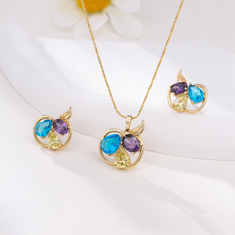 Pozlátené Zliatinové Sada s Modrým Emporia® Krištáľom a Bielym Emporia® Krištáľom ( Náušnice+Prívesok )