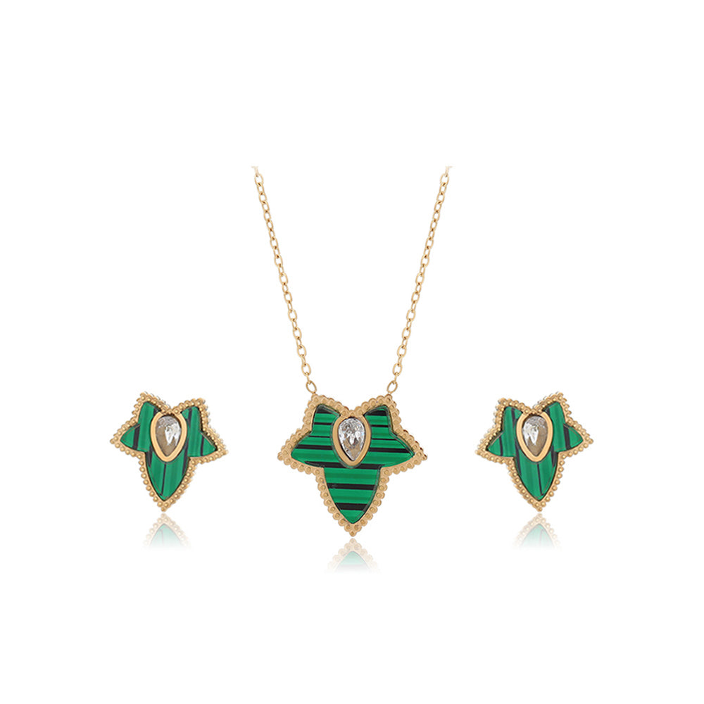 Pozlátené Zliatinové Sada s so Zeleným Emporia® Krištáľom a Bielym Emporia® Krištáľom ( Náhrdelník+Náušnice ) 1 
