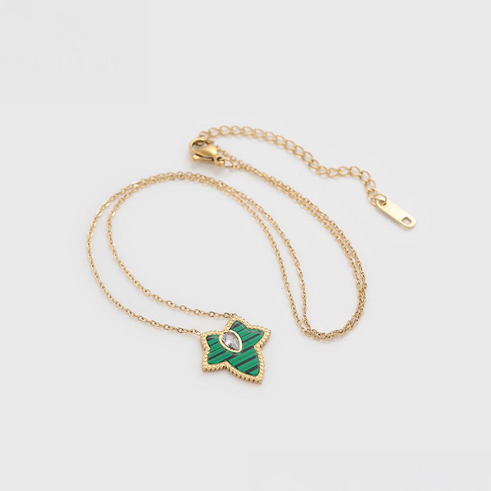 Pozlátené Zliatinové Sada s so Zeleným Emporia® Krištáľom a Bielym Emporia® Krištáľom ( Náhrdelník+Náušnice ) 6 