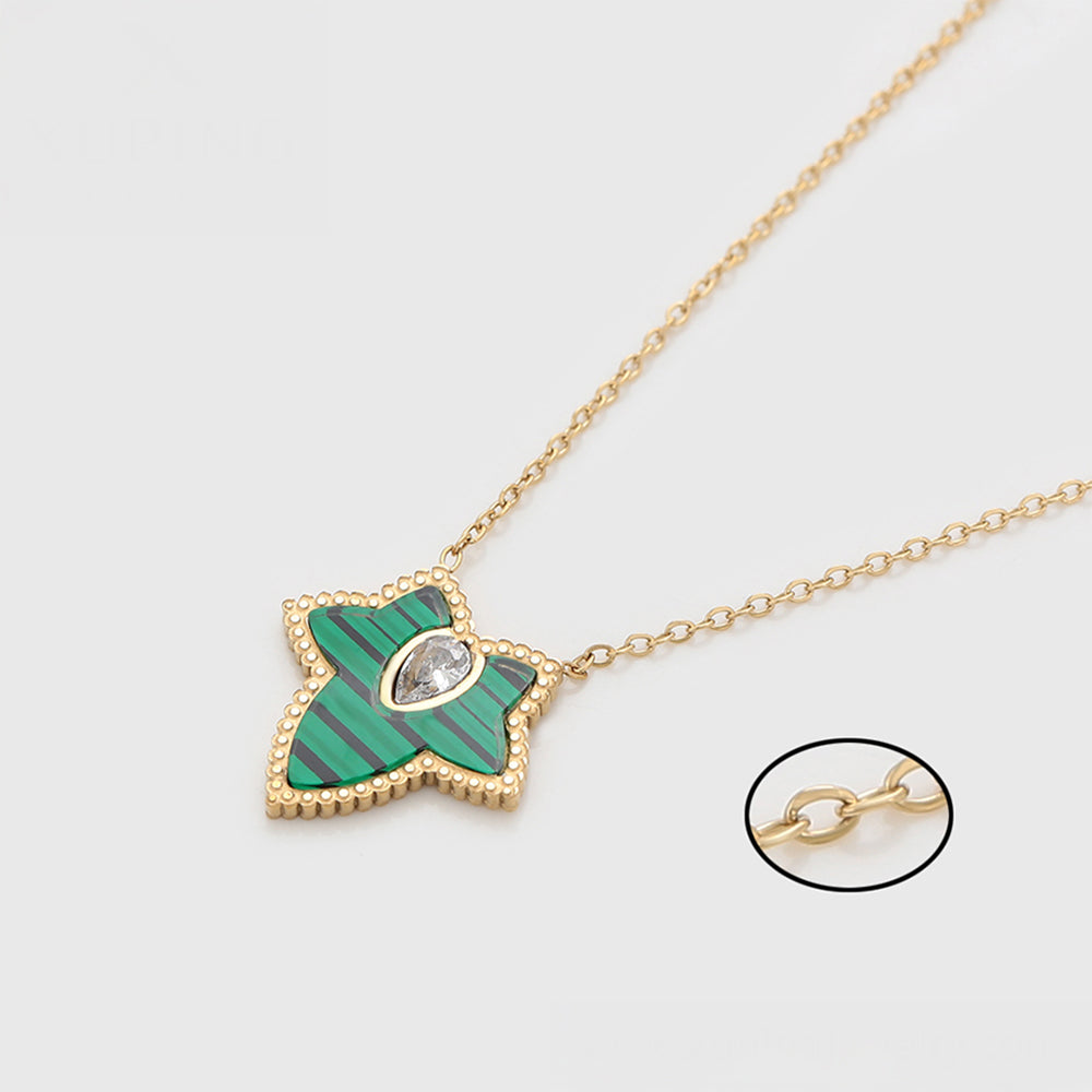 Pozlátené Zliatinové Sada s so Zeleným Emporia® Krištáľom a Bielym Emporia® Krištáľom ( Náhrdelník+Náušnice ) 7 