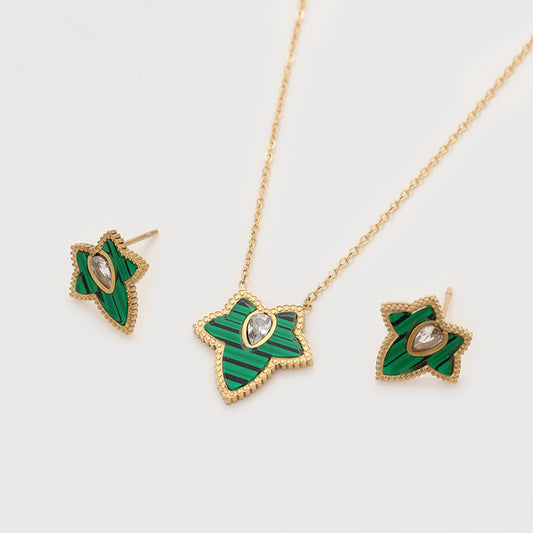 Pozlátené Zliatinové Sada s so Zeleným Emporia® Krištáľom a Bielym Emporia® Krištáľom ( Náhrdelník+Náušnice )