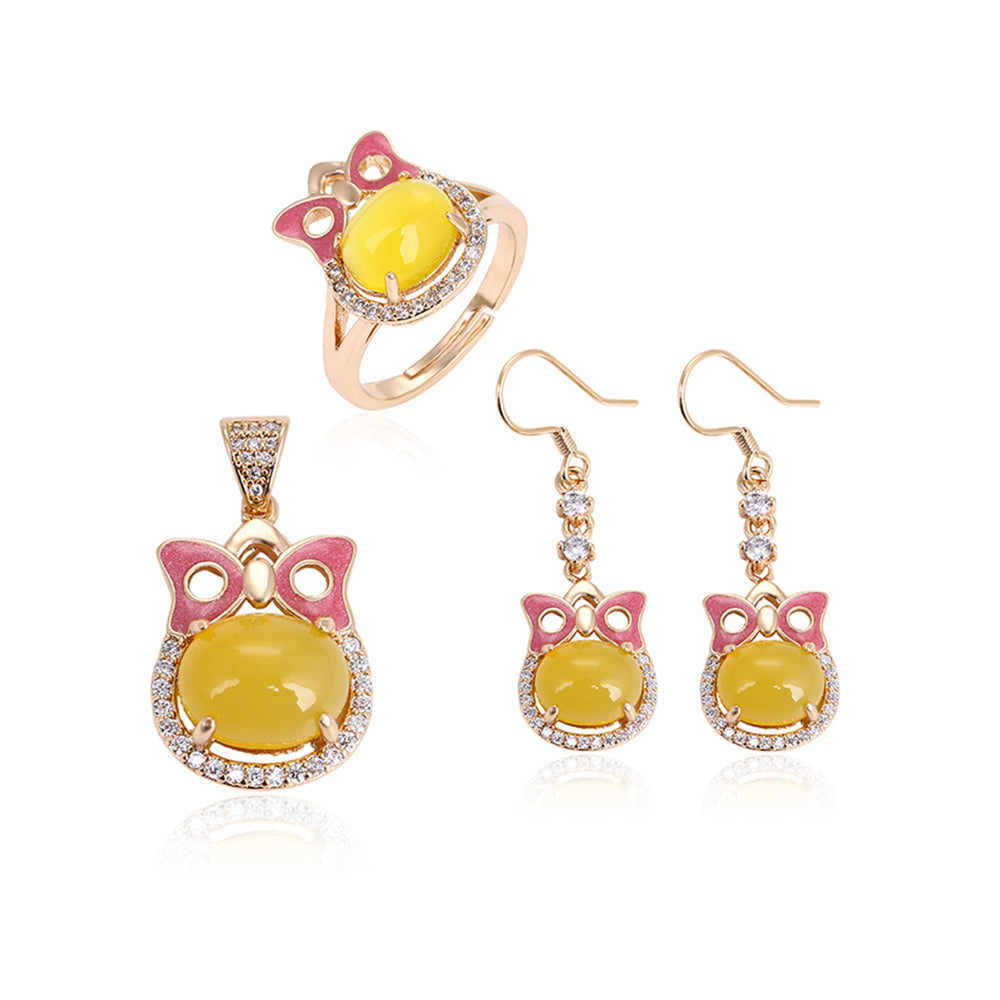 Pozlátené Zliatinové Sada s so Žltým Emporia® Krištáľom a Bielym Emporia® Krištáľom ( Náušnice+Prsteň +Prívesok ) 2 