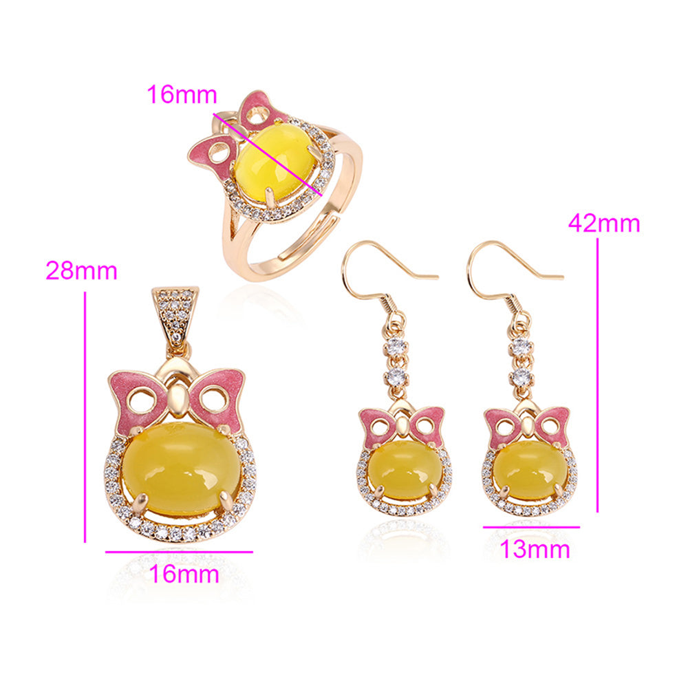 Pozlátené Zliatinové Sada s so Žltým Emporia® Krištáľom a Bielym Emporia® Krištáľom ( Náušnice+Prsteň +Prívesok ) 3 