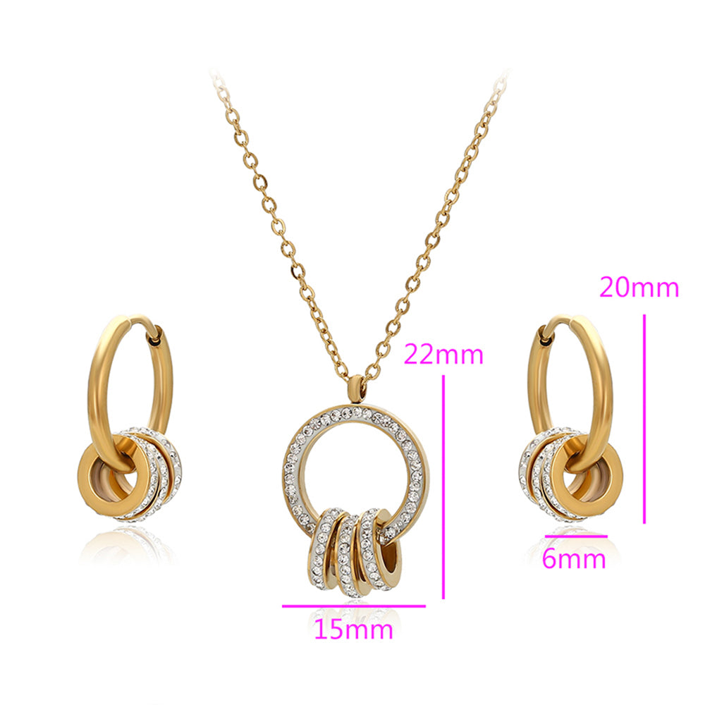 Pozlátené Zliatinové Sada s Bielym Emporia® Krištáľom ( Náhrdelník+Náušnice+Prívesok ) 5 