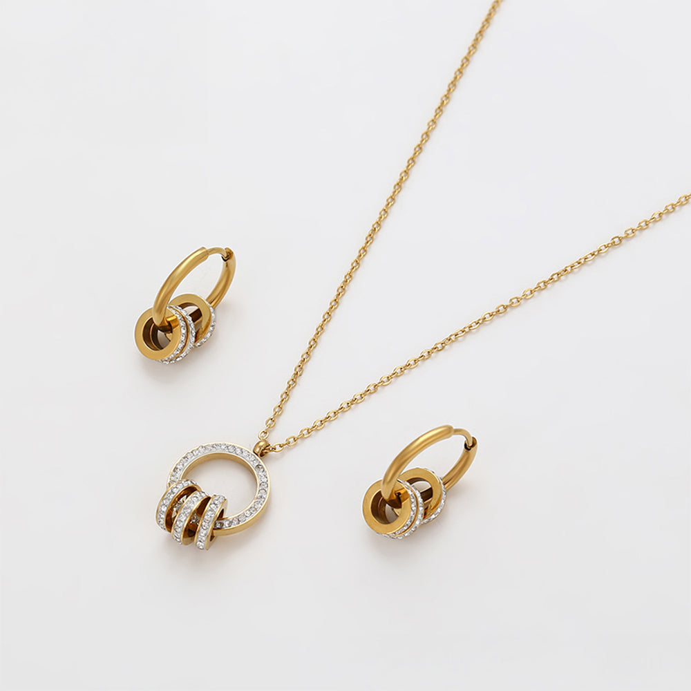 Pozlátené Zliatinové Sada s Bielym Emporia® Krištáľom ( Náhrdelník+Náušnice+Prívesok )