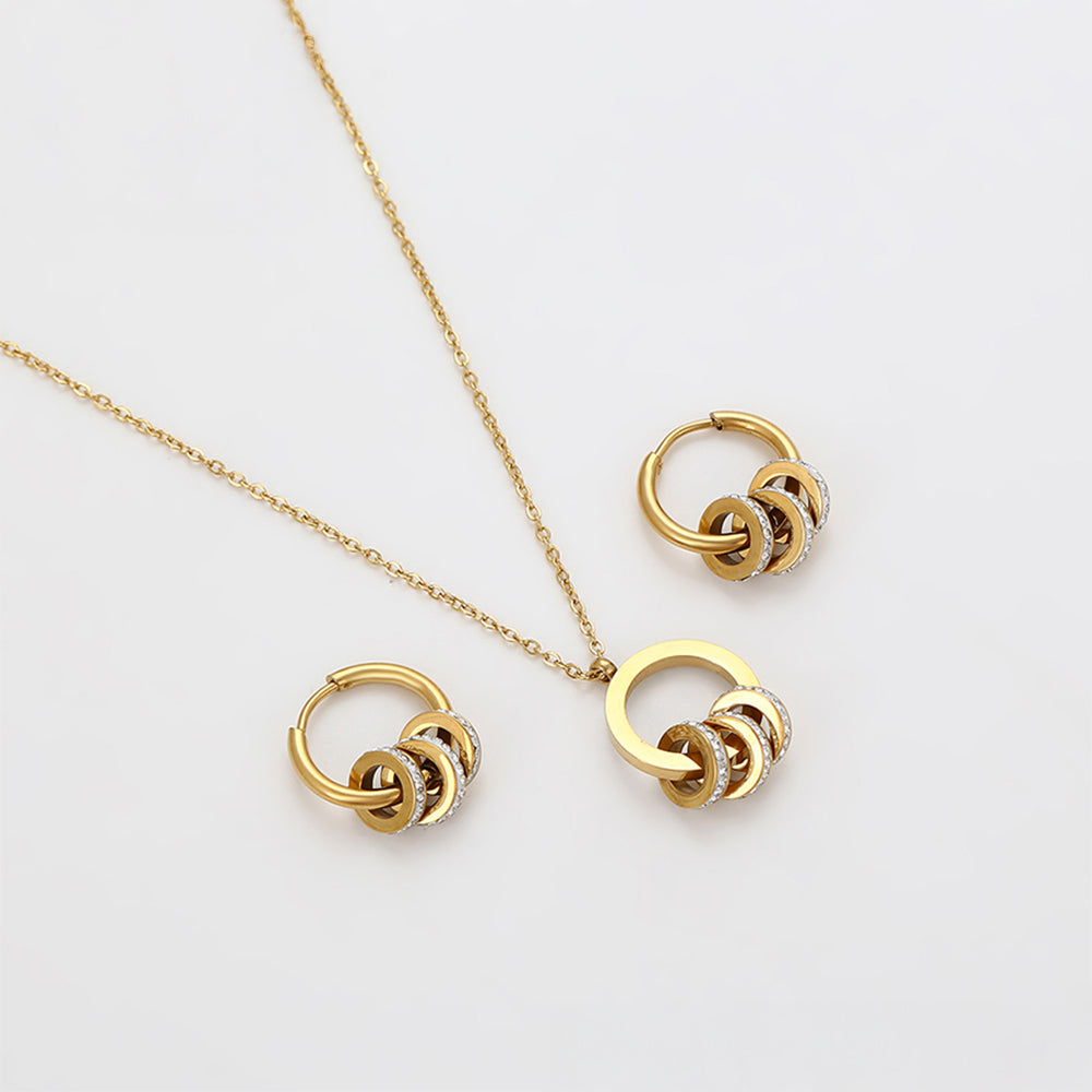 Pozlátené Zliatinové Sada s Bielym Emporia® Krištáľom ( Náhrdelník+Náušnice+Prívesok )