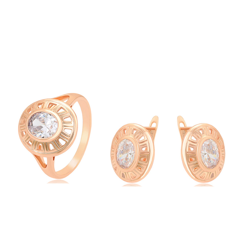 Pozlátené Zliatinové Sada s Bielym Emporia® Krištáľom ( Náušnice+Prsteň ) 2 