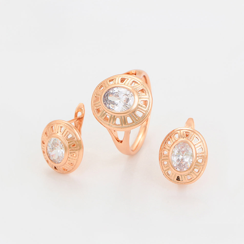 Pozlátené Zliatinové Sada s Bielym Emporia® Krištáľom ( Náušnice+Prsteň )