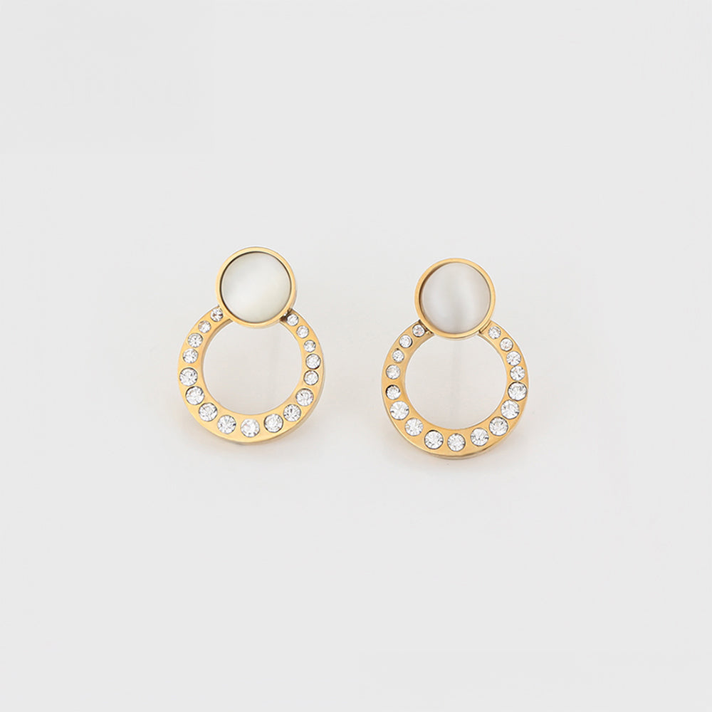 Pozlátené Zliatinové Náušnice s Bielym Emporia® Krištáľom