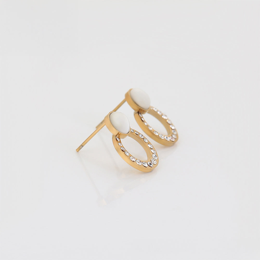 Pozlátené Zliatinové Náušnice s Bielym Emporia® Krištáľom