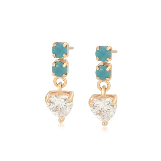 Pozlátené Zliatinové Náušnice s so Zeleným Emporia® Krištáľom a Bielym Emporia® Krištáľom