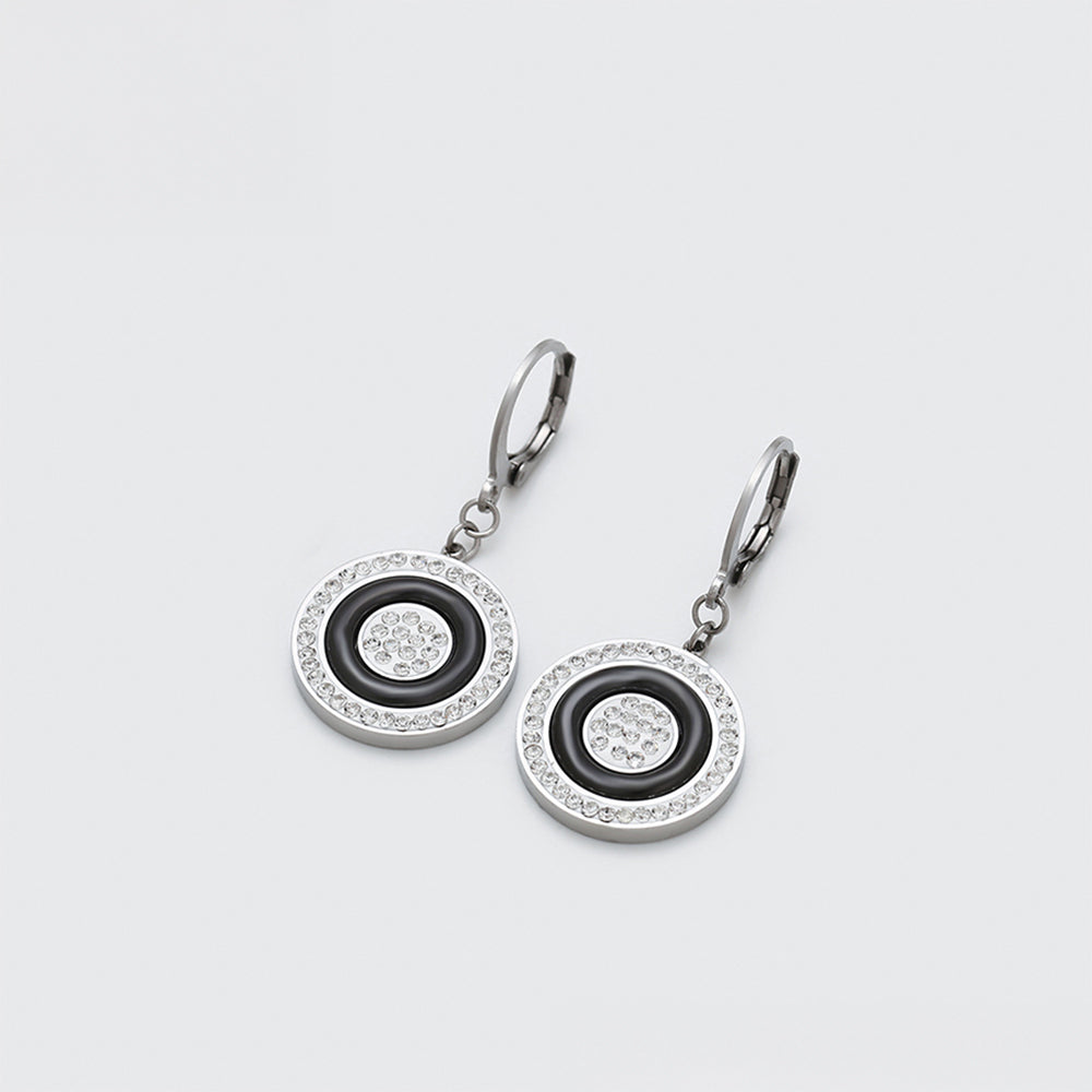 Pozlátené Zliatinové Náušnice s Bielym Emporia® Krištáľom a Čiernym Emporia® Krištáľom 3 