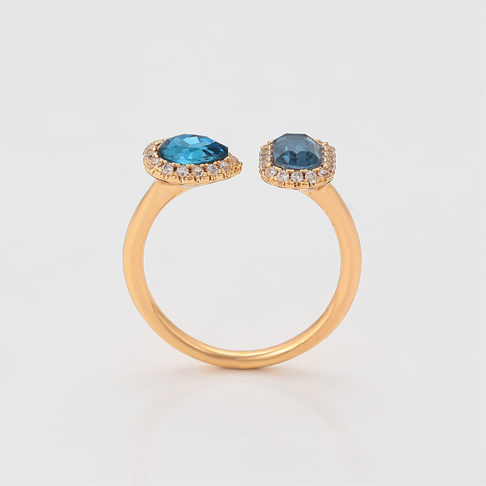 Pozlátený Zliatinový Prsteň s Modrým Emporia® Krištáľom a Bielym Emporia® Krištáľom 3 
